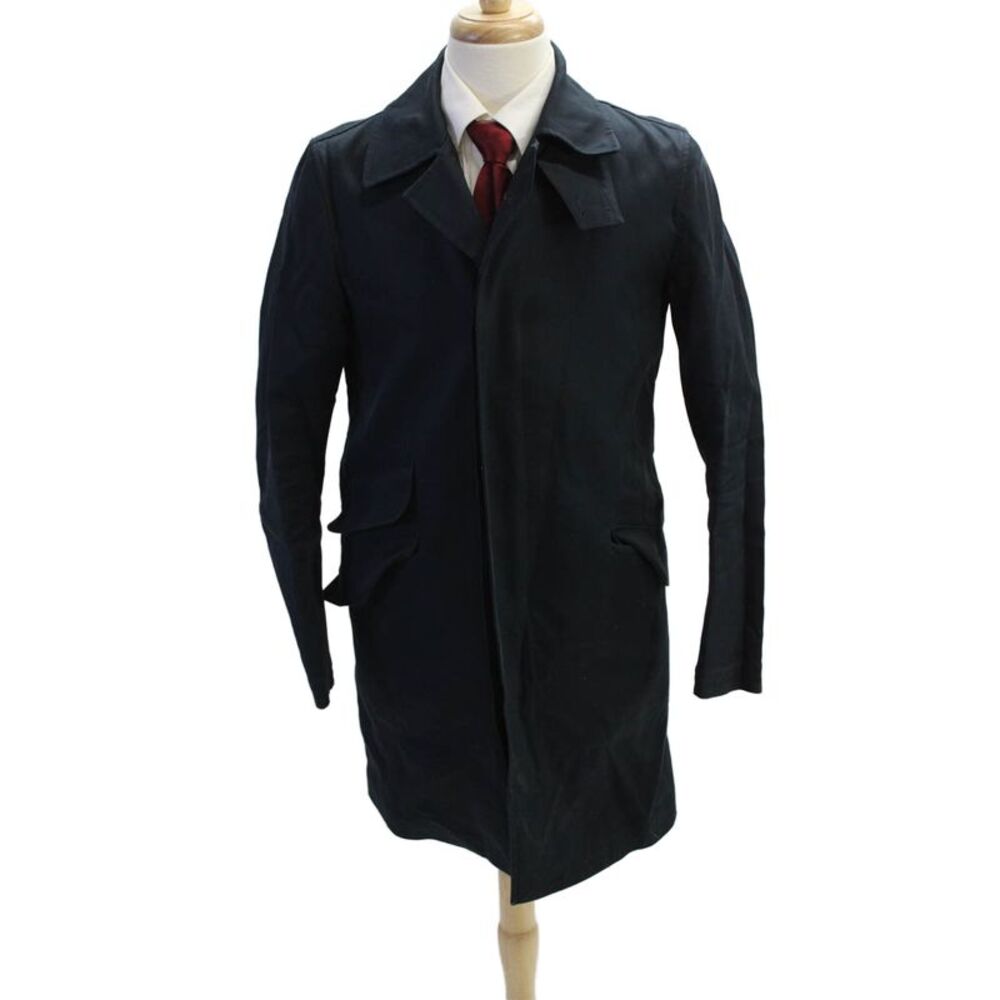 Spurr Men Trench Coat Dark Blue Button Collared Size L